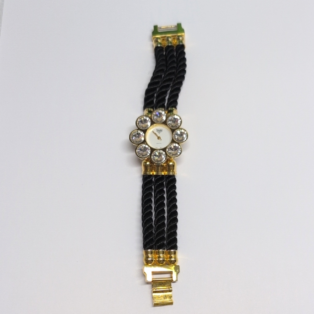 Park Lane Quartz Black Cord and Gold Watch with Crystal Accents